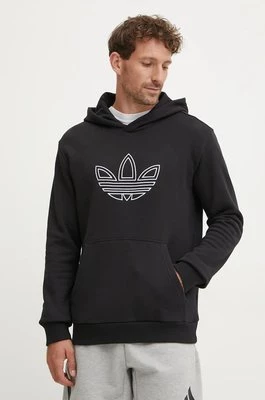 adidas Originals bluza bawełniana Outline Hoodie męska kolor czarny z kapturem z aplikacją JJ1506