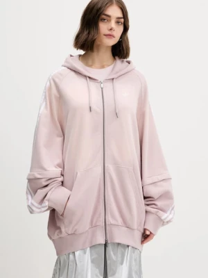 adidas Originals bluza bawełniana Oversized Hoodie damska kolor różowy z kapturem z aplikacją KE9804