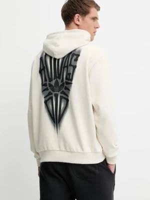 adidas Originals bluza bawełniana Skeleton Hoodie męska kolor beżowy z kapturem z nadrukiem JN4557