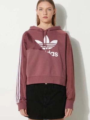 adidas Originals bluza bawełniana Split Trefoil HC7035 damska kolor różowy z kapturem z nadrukiem HC7035-QUICRI