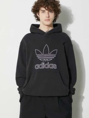 adidas Originals bluza bawełniana Trefoil Hoodie męska kolor czarny z kapturem z aplikacją IU2373