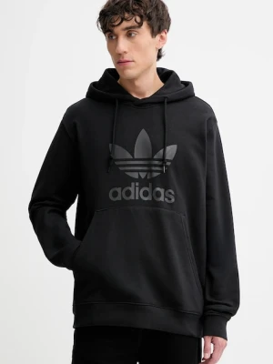 adidas Originals bluza bawełniana Trefoil Hoody męska kolor czarny z kapturem z nadrukiem JY3766