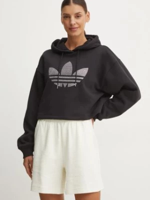 adidas Originals bluza Bling Hoodie damska kolor czarny z kapturem z aplikacją IW5697