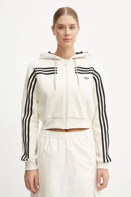 adidas Originals bluza damska kolor beżowy z kapturem wzorzysta JN7664