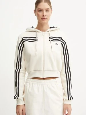 adidas Originals bluza damska kolor beżowy z kapturem wzorzysta JN7664