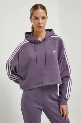 adidas Originals bluza damska kolor fioletowy z kapturem wzorzysta