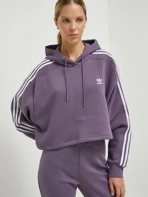 adidas Originals bluza damska kolor fioletowy z kapturem wzorzysta