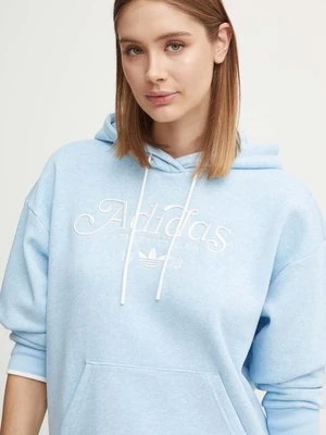 adidas Originals bluza damska kolor niebieski z kapturem melanżowa IX3535