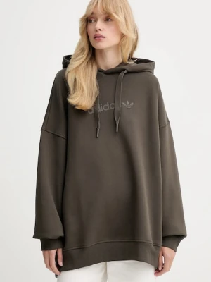 adidas Originals bluza Ess Lin Hoodie damska kolor zielony z kapturem z nadrukiem JW1029