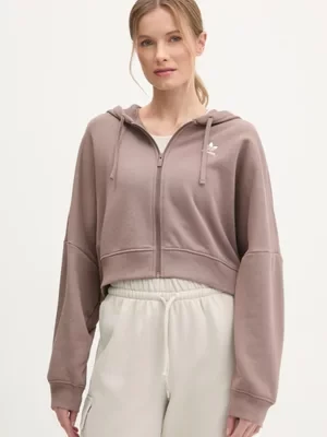 adidas Originals bluza Essential damska kolor brązowy z kapturem gładka JN7846