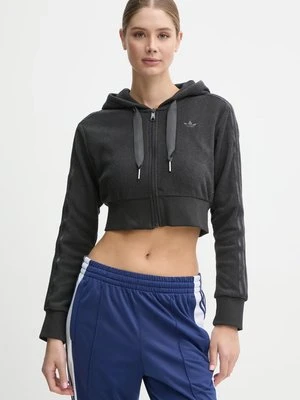 adidas Originals bluza Femme Galore Short Fulzip Hoodie damska kolor szary z kapturem z aplikacją JN3006