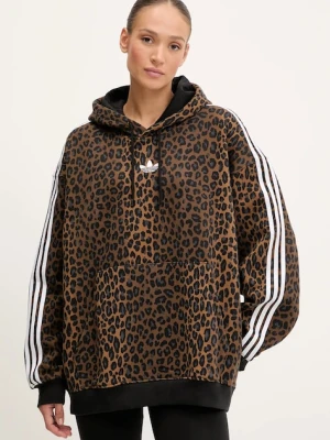 adidas Originals bluza Graphic Lo Hd damska kolor brązowy z kapturem wzorzysta JV7560