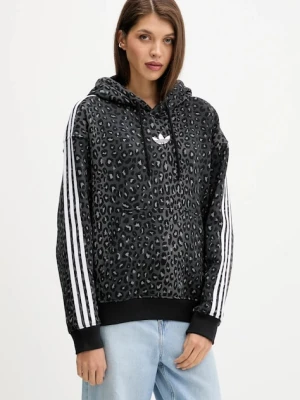 adidas Originals bluza Graphic Lo Hd damska kolor czarny z kapturem wzorzysta JV7561