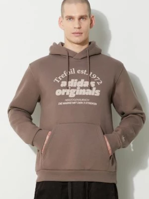 adidas Originals bluza Hoodie Sport Archives Hoodie męska kolor brązowy z kapturem z nadrukiem IU0218