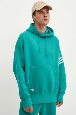 adidas Originals bluza męska kolor turkusowy z kapturem z aplikacją JF9142