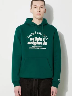 adidas Originals bluza męska kolor zielony z kapturem z nadrukiem IS1412