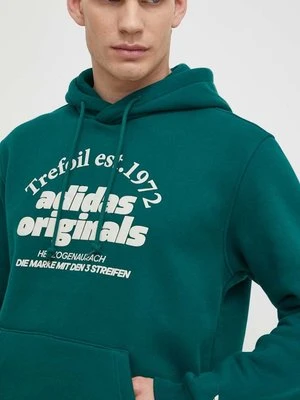 adidas Originals bluza męska kolor zielony z kapturem z nadrukiem IS1412