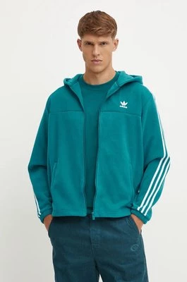 adidas Originals bluza polarowa kolor zielony z kapturem z aplikacją IZ2488