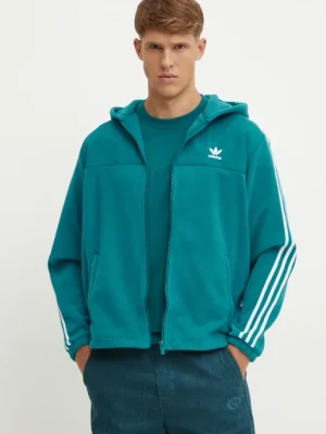 adidas Originals bluza polarowa kolor zielony z kapturem z aplikacją IZ2488