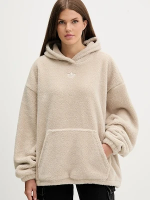 adidas Originals bluza polarowa Teddy damska kolor beżowy z kapturem z aplikacją JW6061