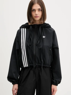 adidas Originals bluza Ribbon Off Placed 3 Stripes Tracktop damska kolor czarny z kapturem z aplikacją JX2698