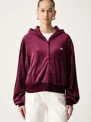adidas Originals bluza rozpinana z kapturem damska welurowa Essentials Velour bordowy