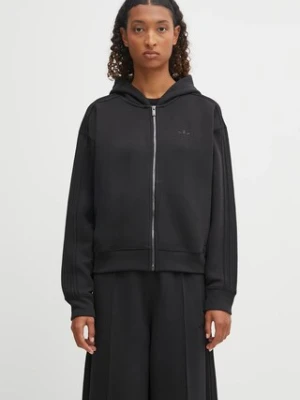 adidas Originals bluza Spacer 3S Fz damska kolor czarny z kapturem gładka JY2619