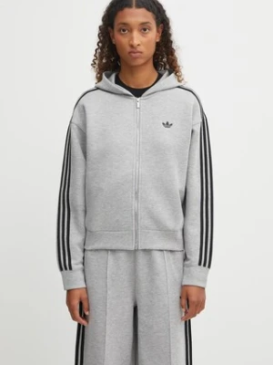 adidas Originals bluza Spacer 3S Fz damska kolor szary z kapturem z aplikacją JY2620