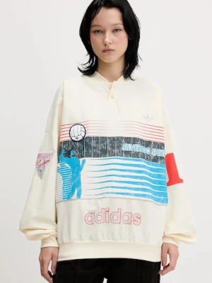adidas Originals bluza Summersp Crew damska kolor beżowy z kapturem z nadrukiem JW0148