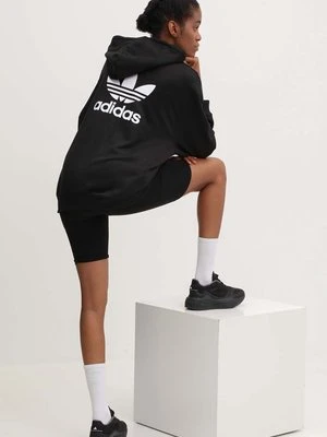 adidas Originals bluza Trefoil Hoodie damska kolor czarny z kapturem z nadrukiem IU2409