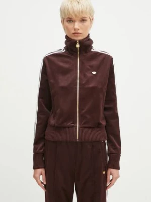 adidas Originals bluza Velvet Tracktop damska kolor brązowy z aplikacją IX1059