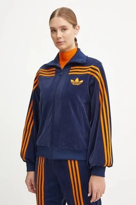 adidas Originals bluza welurowa 70s Velour Tracktop kolor granatowy z aplikacją JN8287