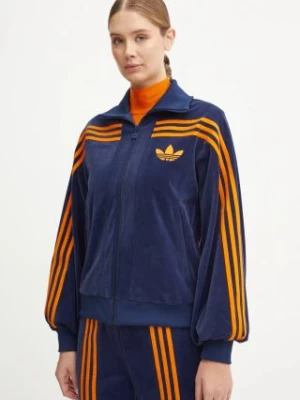 adidas Originals bluza welurowa 70s Velour Tracktop kolor granatowy z aplikacją JN8287