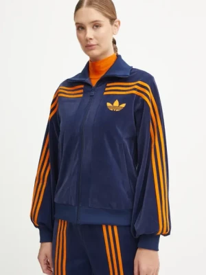 adidas Originals bluza welurowa 70s Velour Tracktop kolor granatowy z aplikacją JN8287