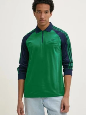 adidas Originals bluza welurowa Velour Polo kolor zielony wzorzysta JN5981