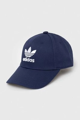 adidas Originals czapka z daszkiem bawełniana Trefoil kolor niebieski z aplikacją IL4843