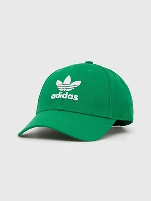 adidas Originals czapka z daszkiem bawełniana Trefoil kolor zielony z aplikacją IW1785