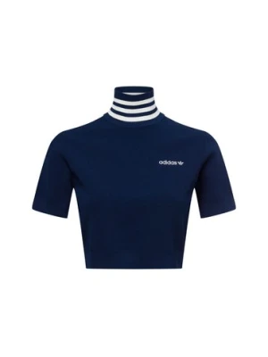 adidas Originals Damska koszulka crop Kobiety Sztuczne włókno niebieski|biały wzorzysty,