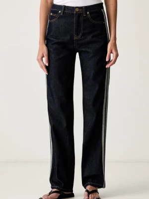 adidas Originals jeansy straight damskie Firebird granatowy