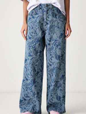 adidas Originals jeansy wide leg damskie Liberty niebieski
