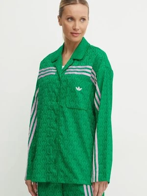 adidas Originals koszula 70s Top damska kolor zielony relaxed z kołnierzykiem klasycznym JN7659