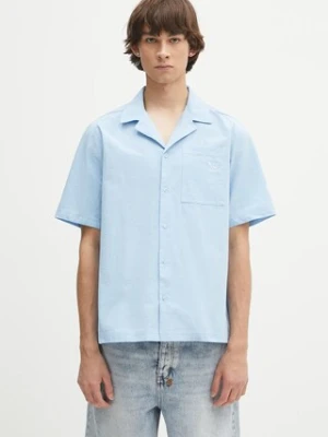 adidas Originals koszula bawełniana Essentials Seersucker Short Sleeve Shirt męska kolor niebieski relaxed z kołnierzykiem klasycznym JD2457