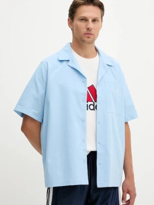 adidas Originals koszula bawełniana Essentials Seersucker Short Sleeve Shirt męska kolor niebieski relaxed z kołnierzykiem klasycznym JD2457