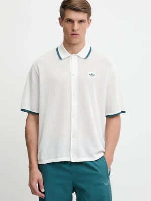 Zdjęcie produktu adidas Originals koszula bawełniana Knitted Shirt męska kolor biały relaxed z kołnierzykiem klasycznym KC3526