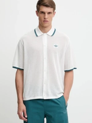 adidas Originals koszula bawełniana Knitted Shirt męska kolor biały relaxed z kołnierzykiem klasycznym KC3526