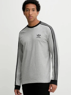 adidas Originals longsleeve bawełniany 3-Stripes kolor szary melanżowy JY1375