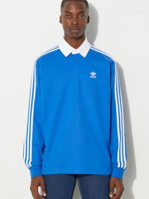 adidas Originals longsleeve bawełniany Rugby kolor niebieski z aplikacją IZ2463