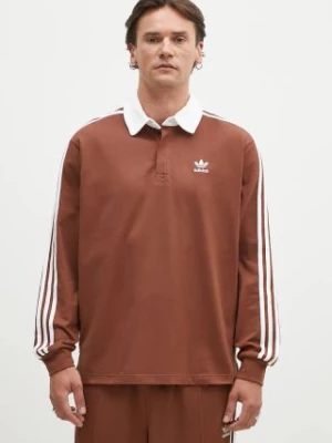 adidas Originals longsleeve bawełniany Rugby Polo kolor brązowy z aplikacją IZ2469