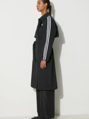 adidas Originals płaszcz Tcoat Twill damski kolor czarny przejściowy dwurzędowy IZ0381