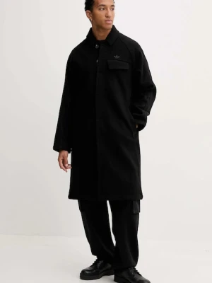 adidas Originals płaszcz z domieszką wełny P Ess Overcoat kolor czarny JW0120